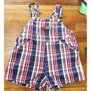 Toddler Plaid Shortalls Overalls In Design Kids Red Truck 3T Vintage Boys